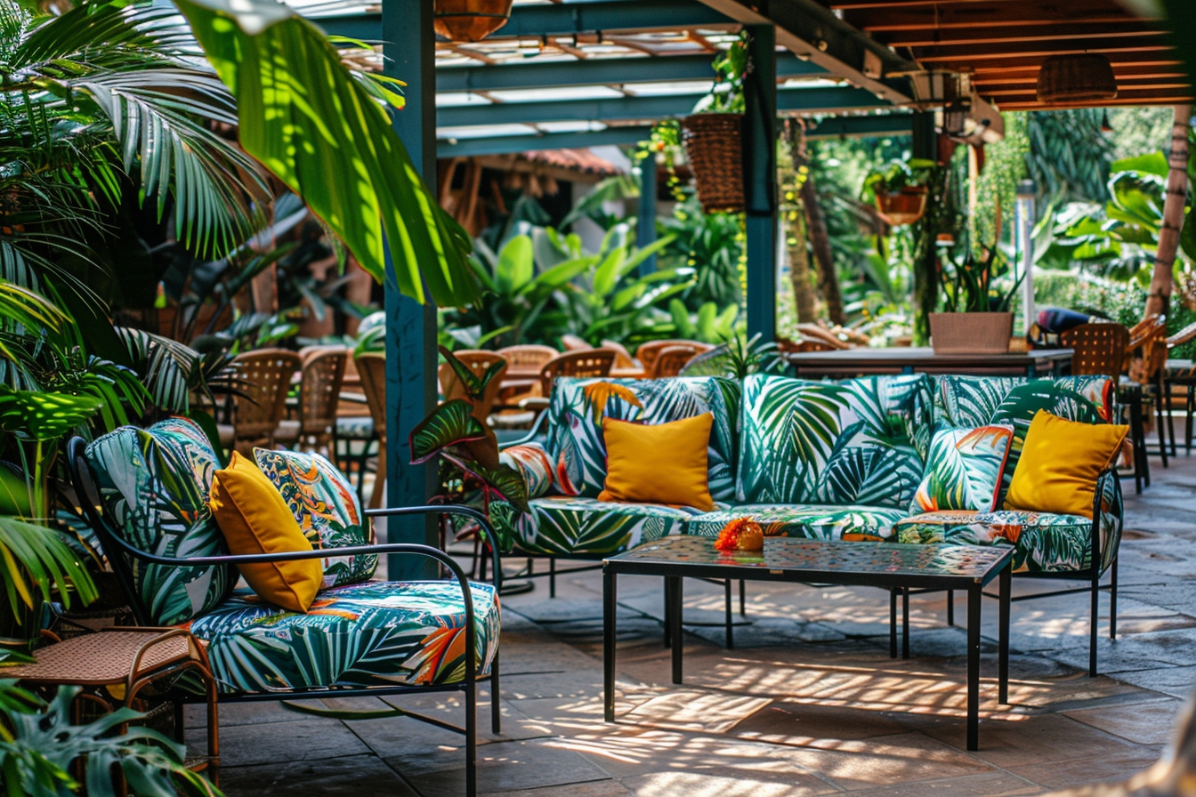 Tendances en mobilier extérieur pour l’été : couleurs vives et motifs tropicaux